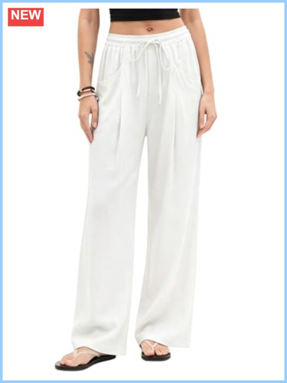 Women's Wide Leg High Waist Linen Pants with Pockets